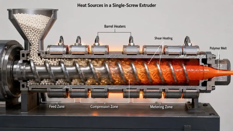 Shear heating inside a single-screw extruder Shear heating inside a single-screw extruder